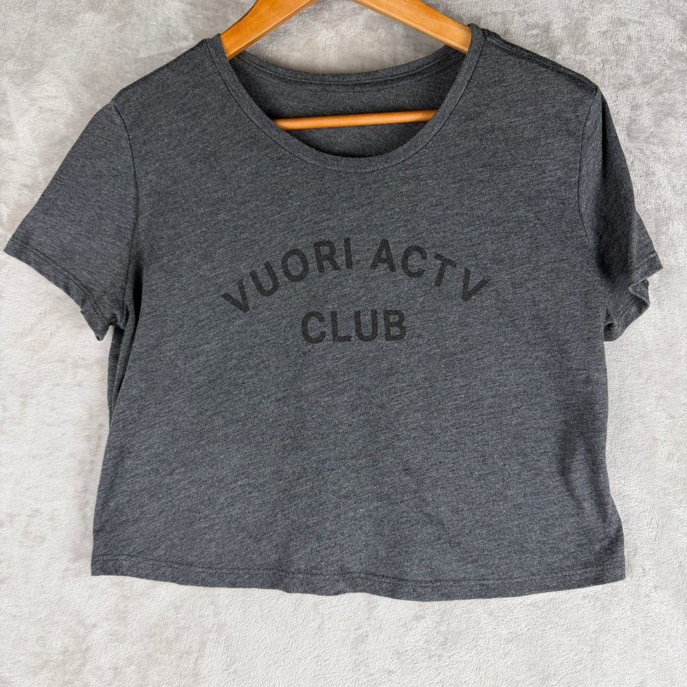 Vuori Actv Club Graphic Tee Womens Small Charcoal Heather Gray Crop VW979